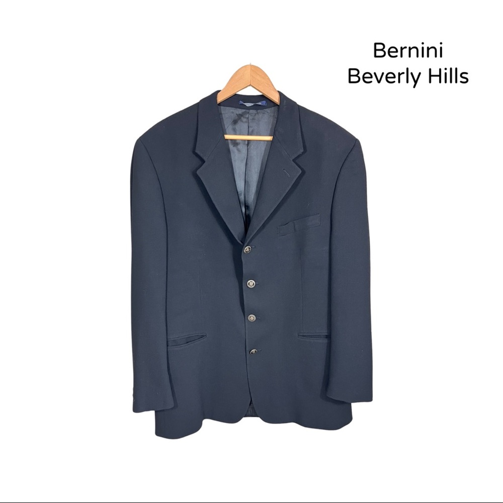 Bernini Beverly Hills Suit Jacket Navy Blue Classic Business Pure Wool 44R